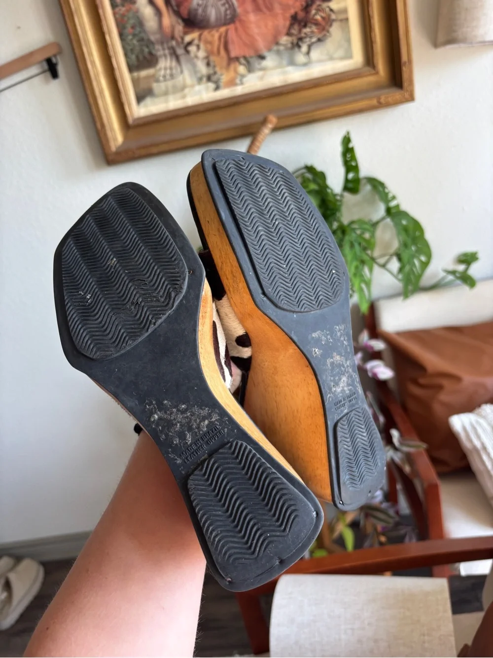 Cowhide Slide Wedge Sandal - Black & Brown